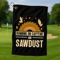 Running On Caffeine And Sawdust Carpenters Job Carpenter Golf Towel thumb 1