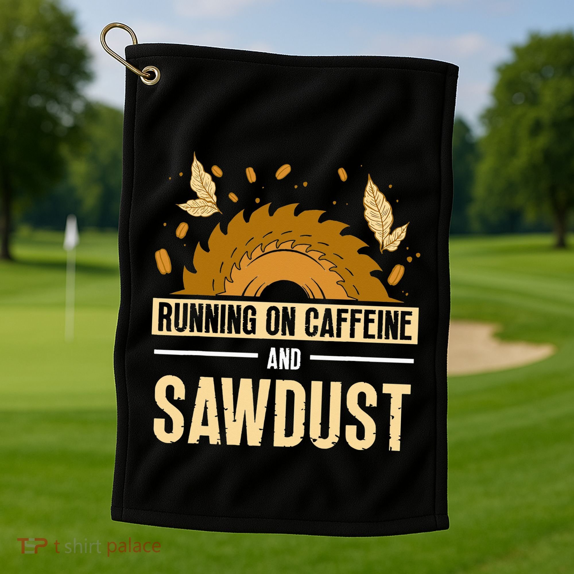 Running On Caffeine And Sawdust Carpenters Job Carpenter Golf Towel
