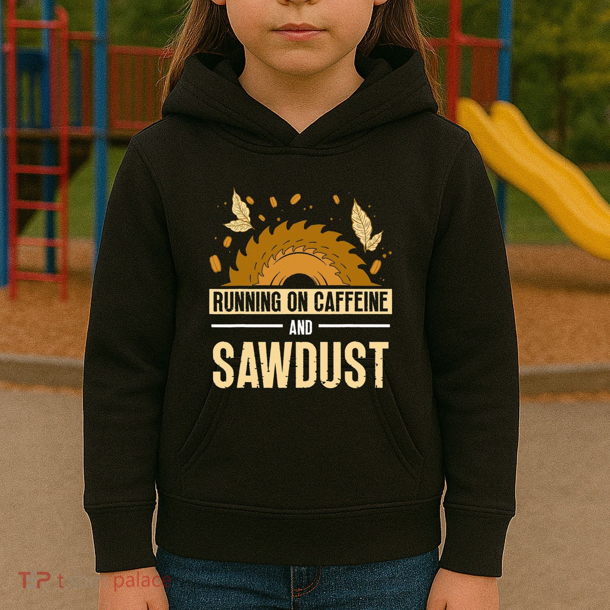 Running On Caffeine And Sawdust Carpenters Job Carpenter Kids Hoodie