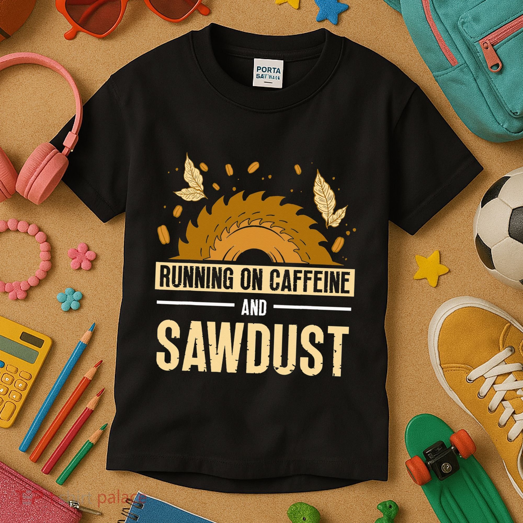 Running On Caffeine And Sawdust Carpenters Job Carpenter Kids T-Shirt