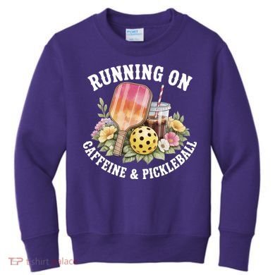 Running On Caffeine & Pickleball Kids Sweatshirt