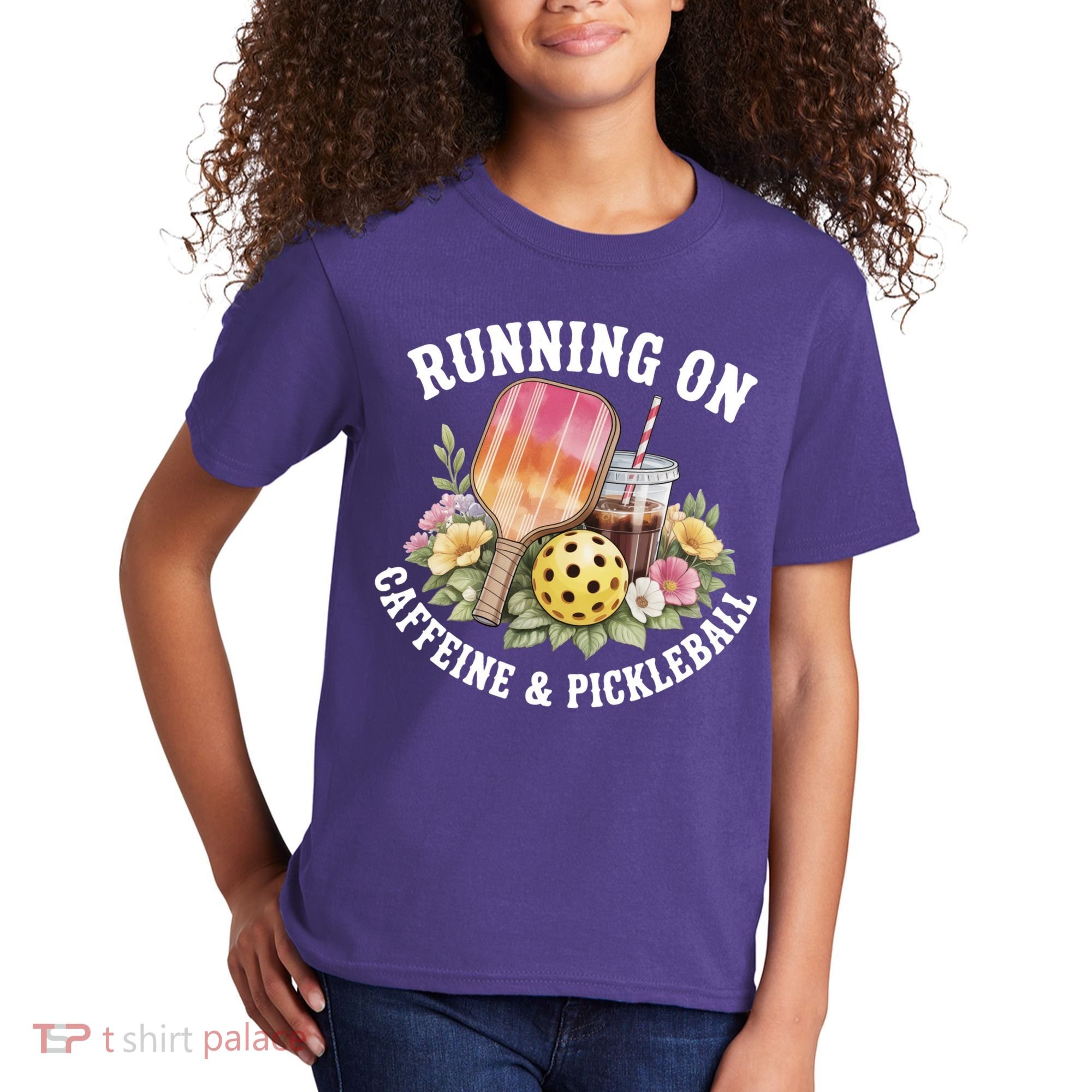 Running On Caffeine & Pickleball Kids T-Shirt