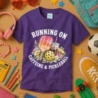 Running On Caffeine & Pickleball Kids T-Shirt thumb 3