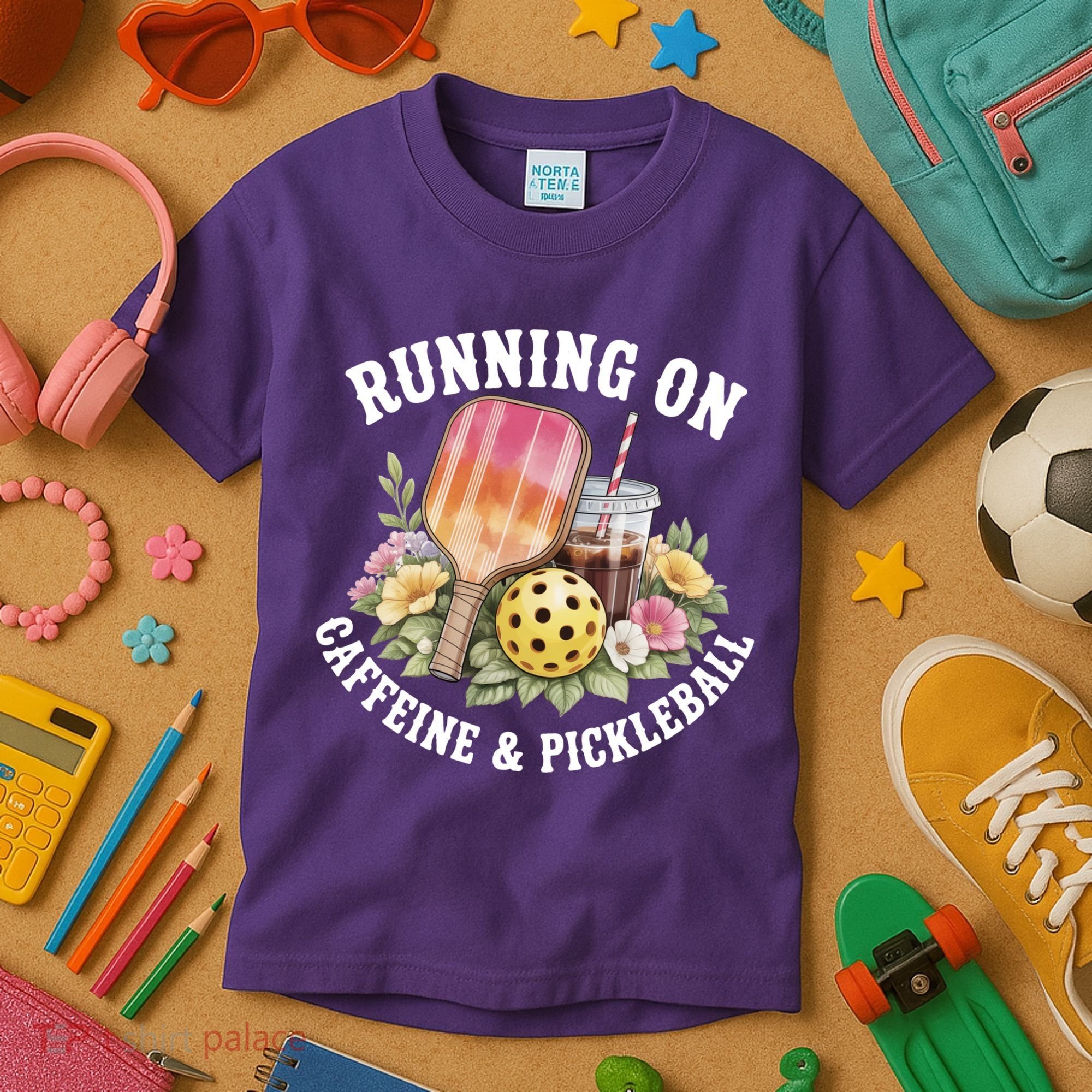 Running On Caffeine & Pickleball Kids T-Shirt