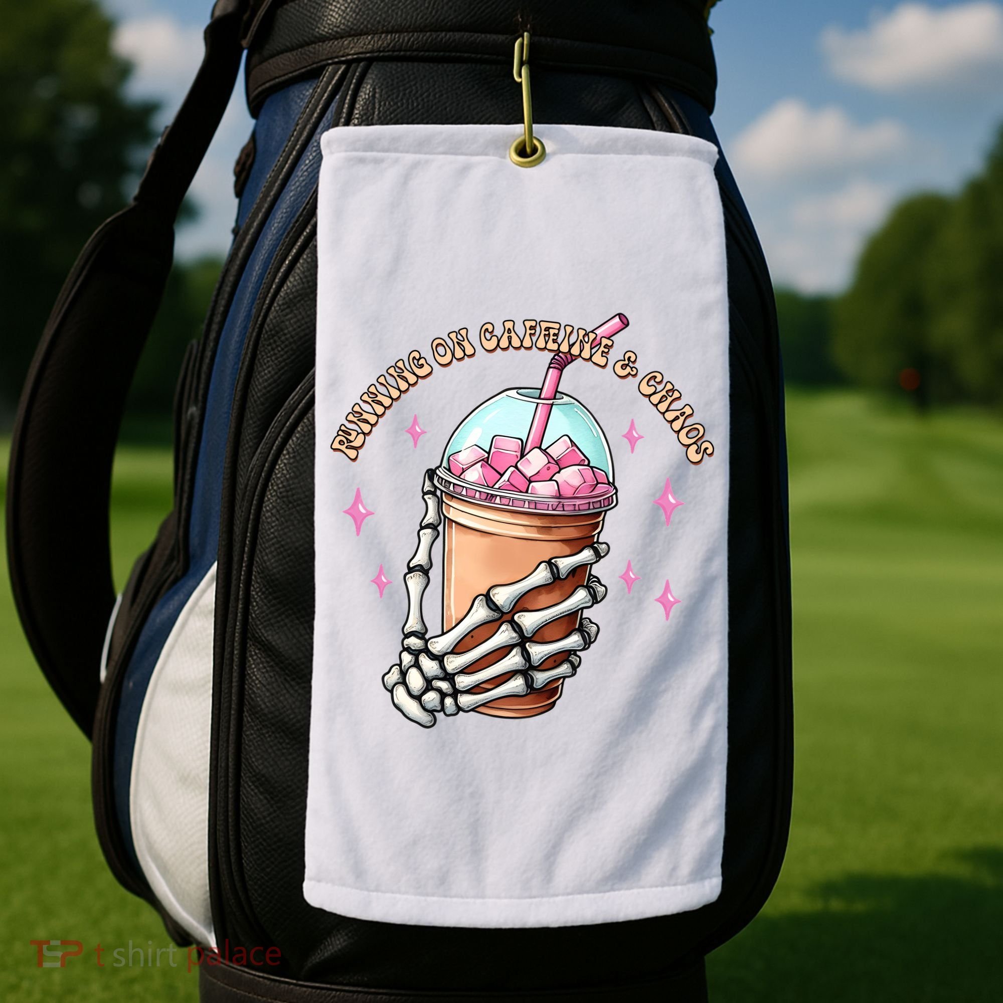 Running On Caffeine And Chaos Golf Towel