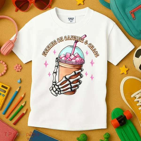 Running On Caffeine And Chaos Kids T-Shirt