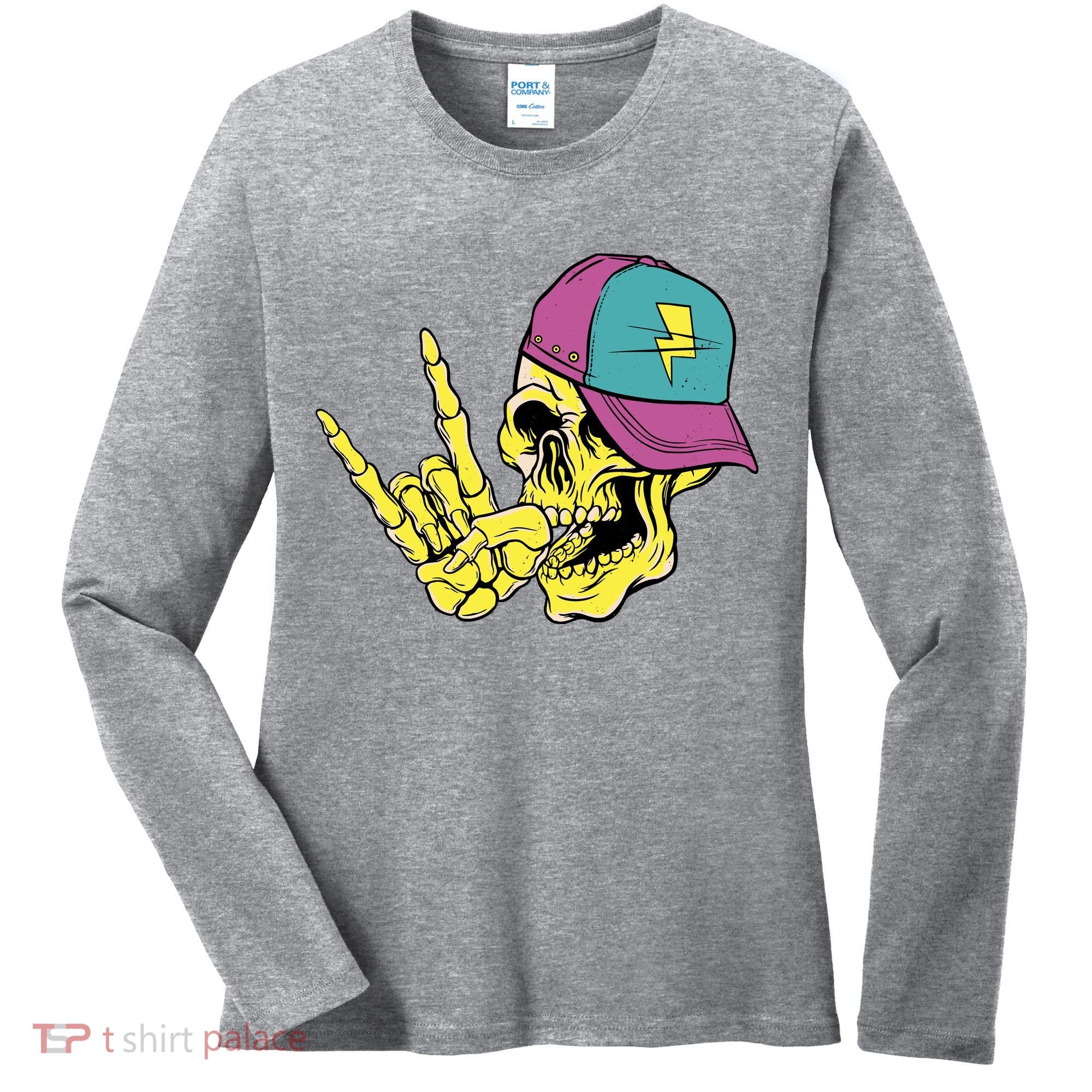 Rock On Cool Skull Women's Long Sleeve Shirt