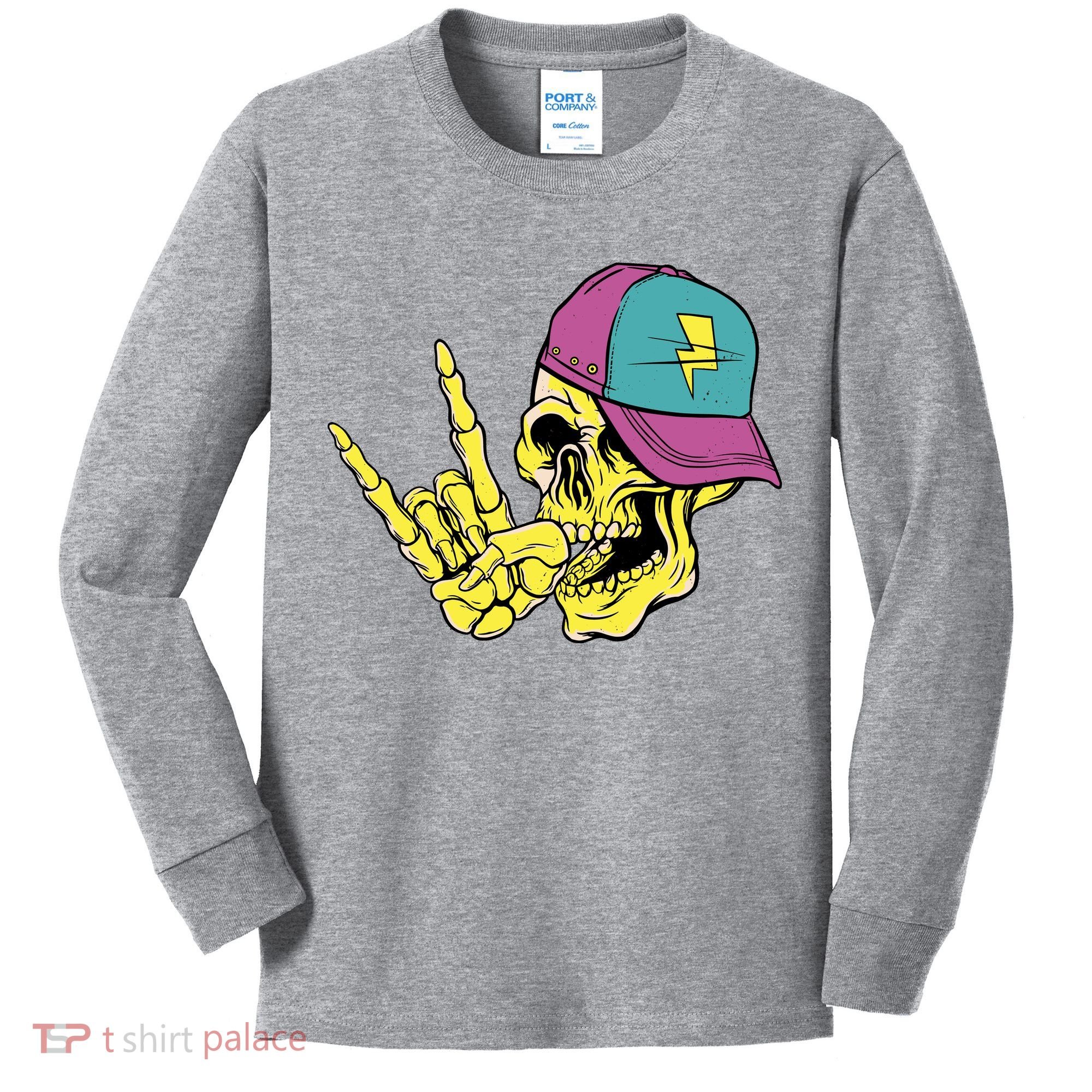 Rock On Cool Skull Kids Long Sleeve Shirt