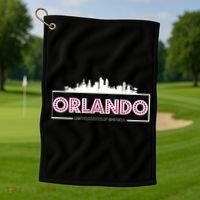 Retro Orlando City Skyline Golf Towel thumb 1