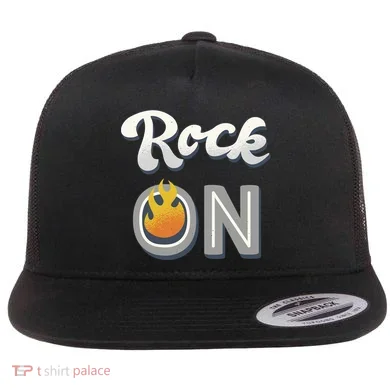 Rock On Flame Flat Bill Trucker Hat