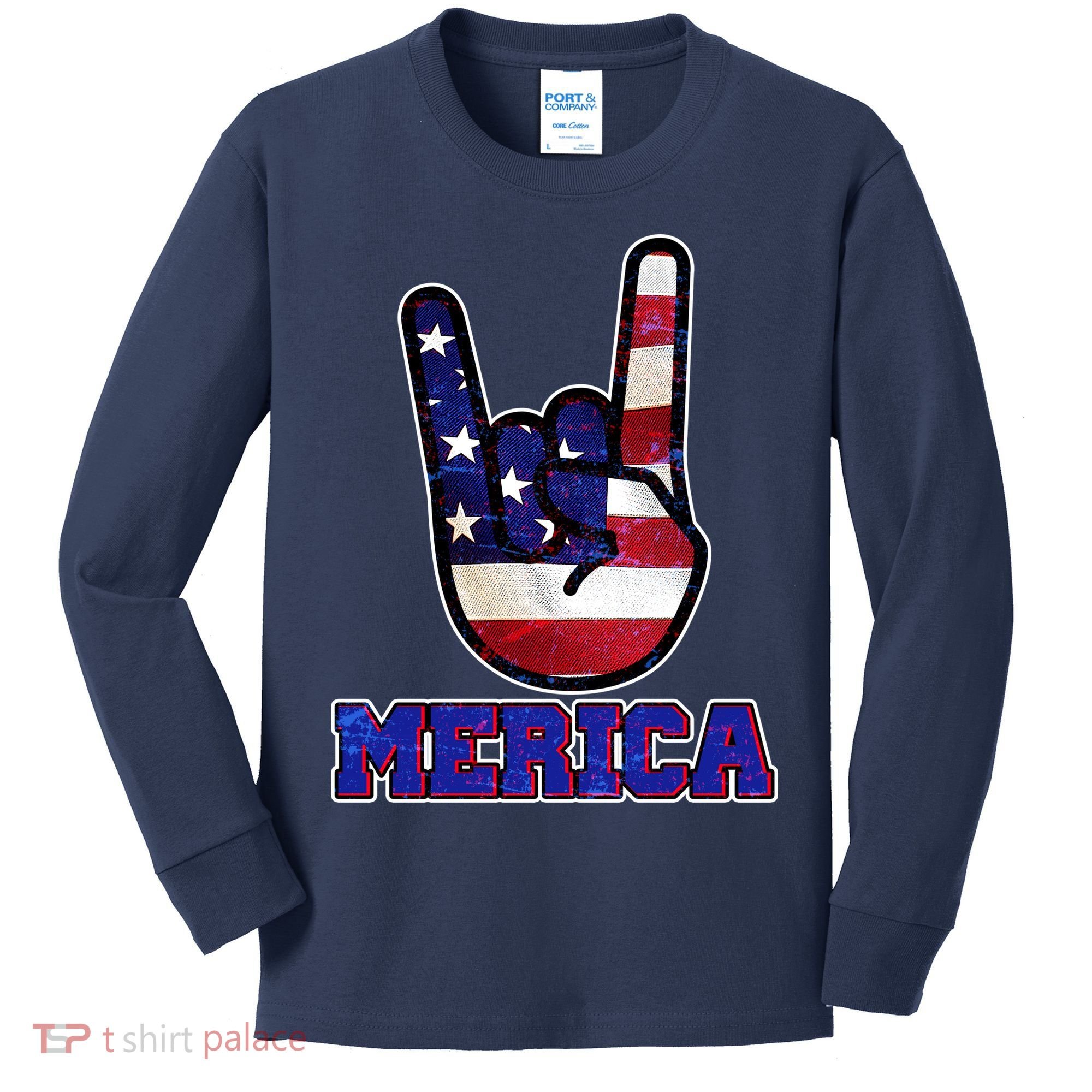 Rock On Merica Kids Long Sleeve Shirt