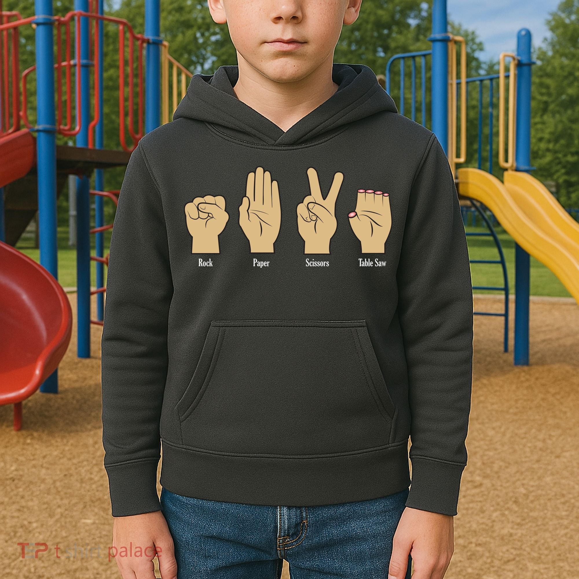 Rock Paper Scissors Table Saw Kids Hoodie