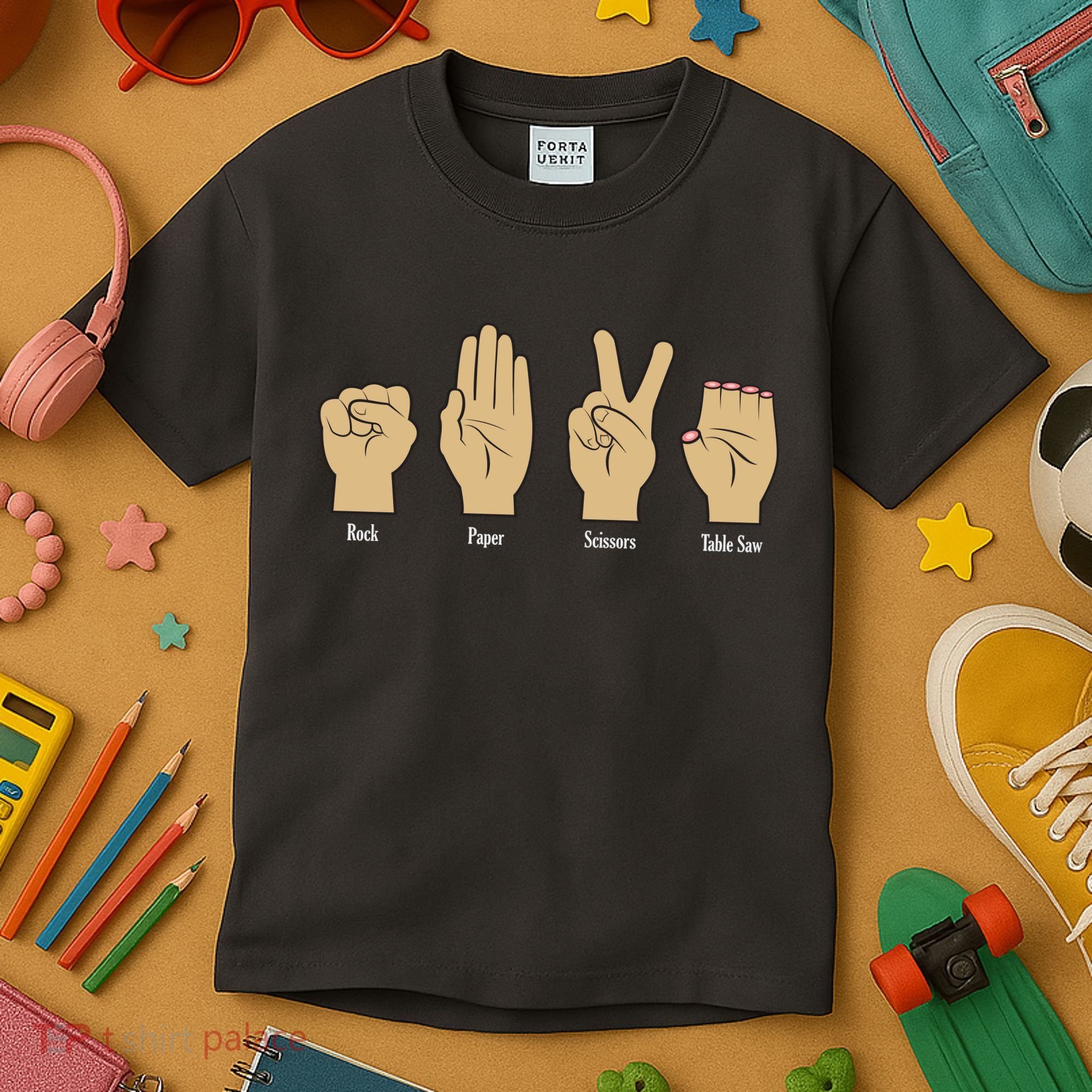 Rock Paper Scissors Table Saw Kids T-Shirt