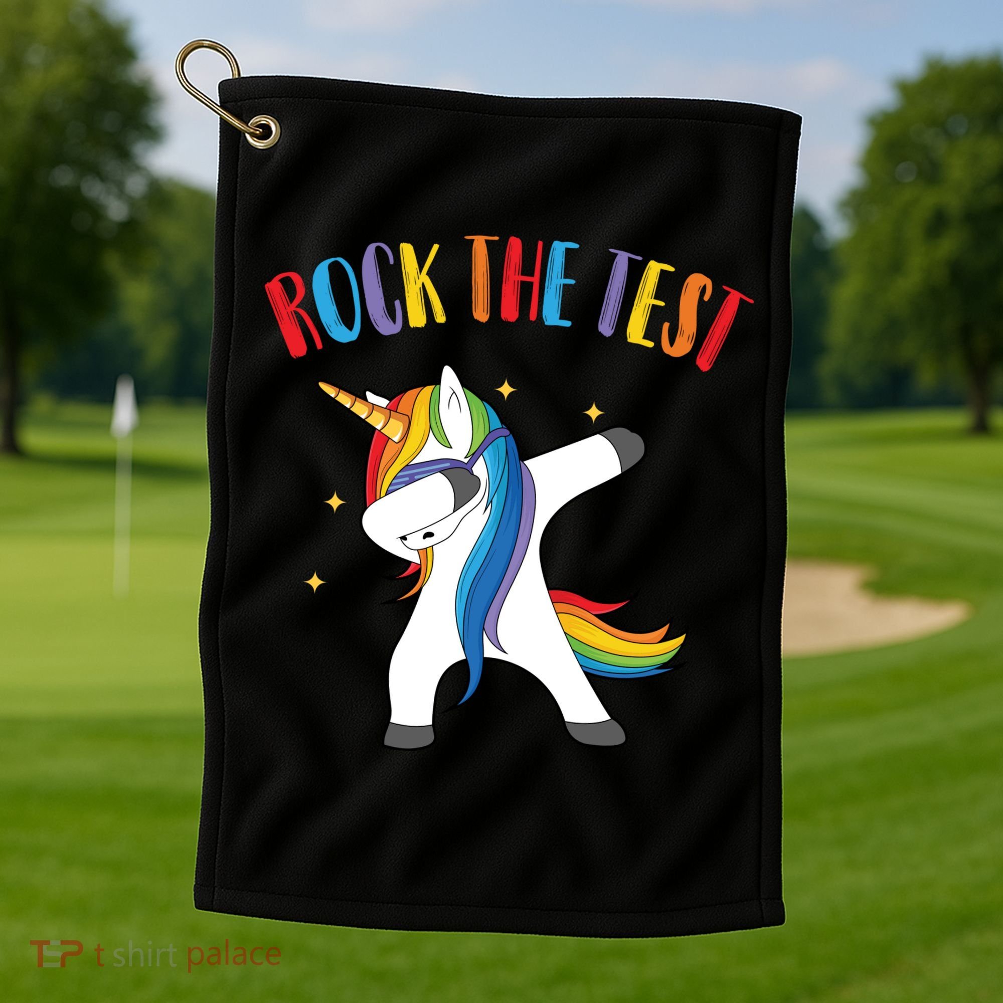 Rock The Test Dabbing Unicorn Golf Towel