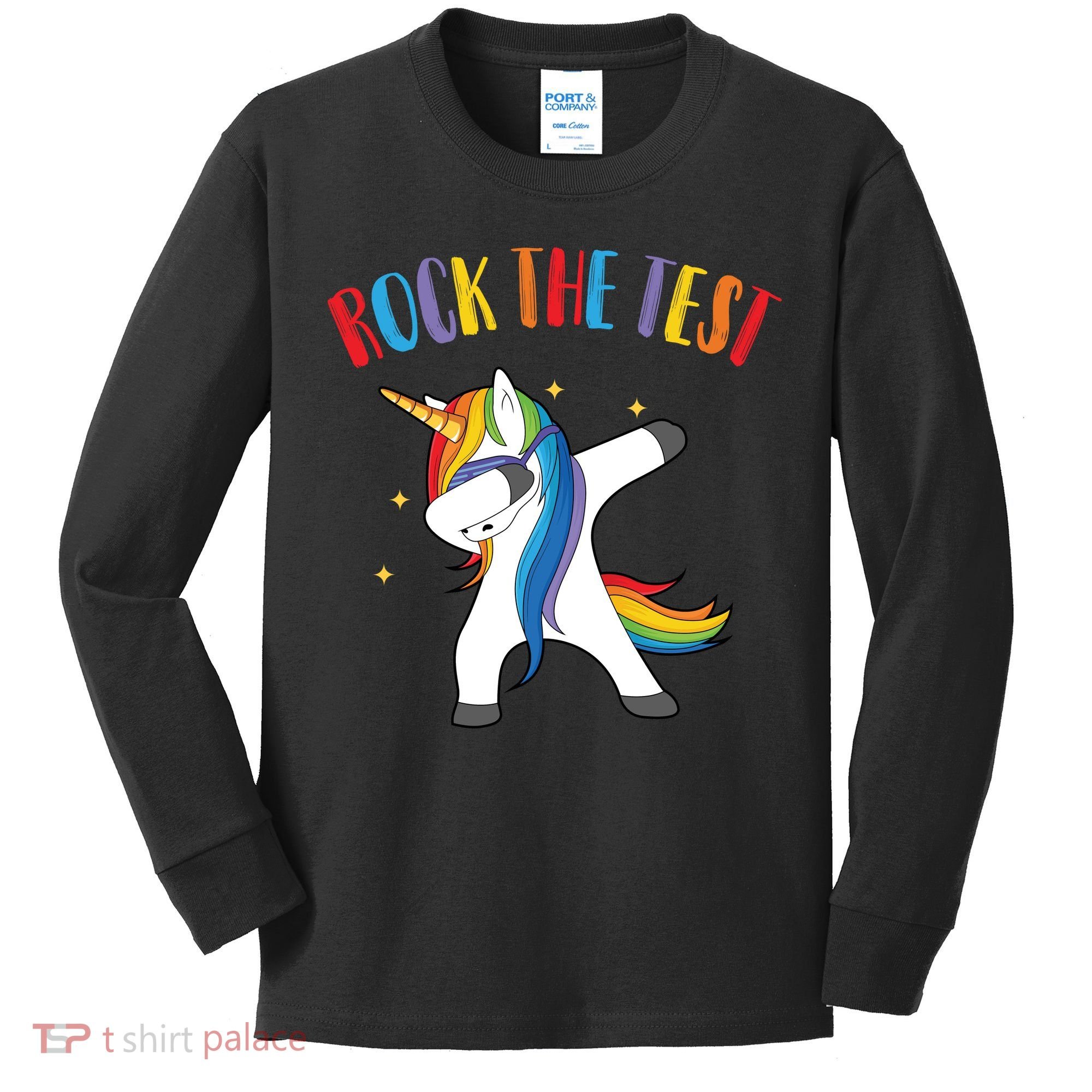 Rock The Test Dabbing Unicorn Kids Long Sleeve Shirt