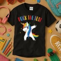 Rock The Test Dabbing Unicorn Kids T-Shirt thumb 3