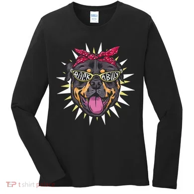 Rockabilly Rottweiler Dog Women's Long Sleeve Shirt