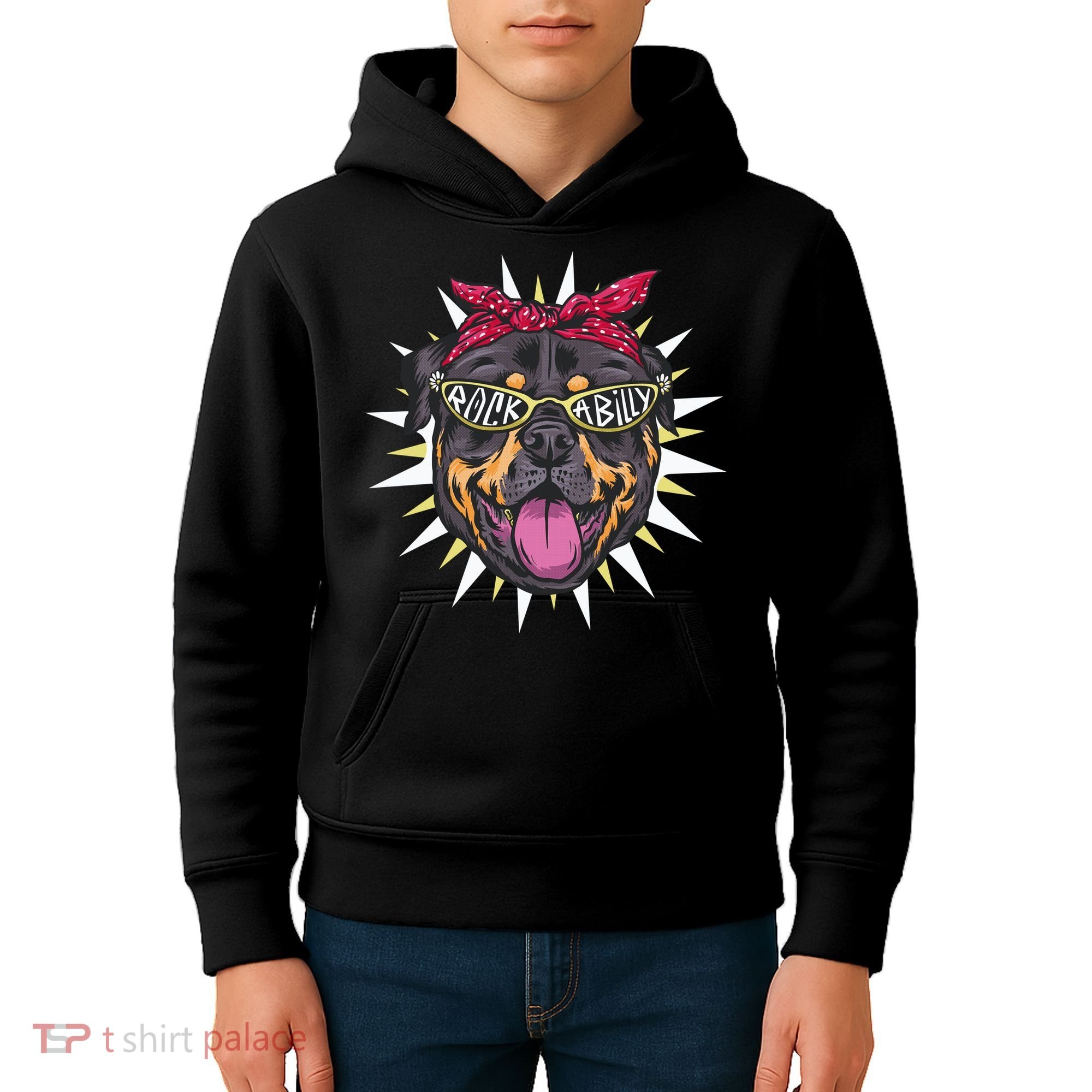 Rockabilly Rottweiler Dog Kids Hoodie