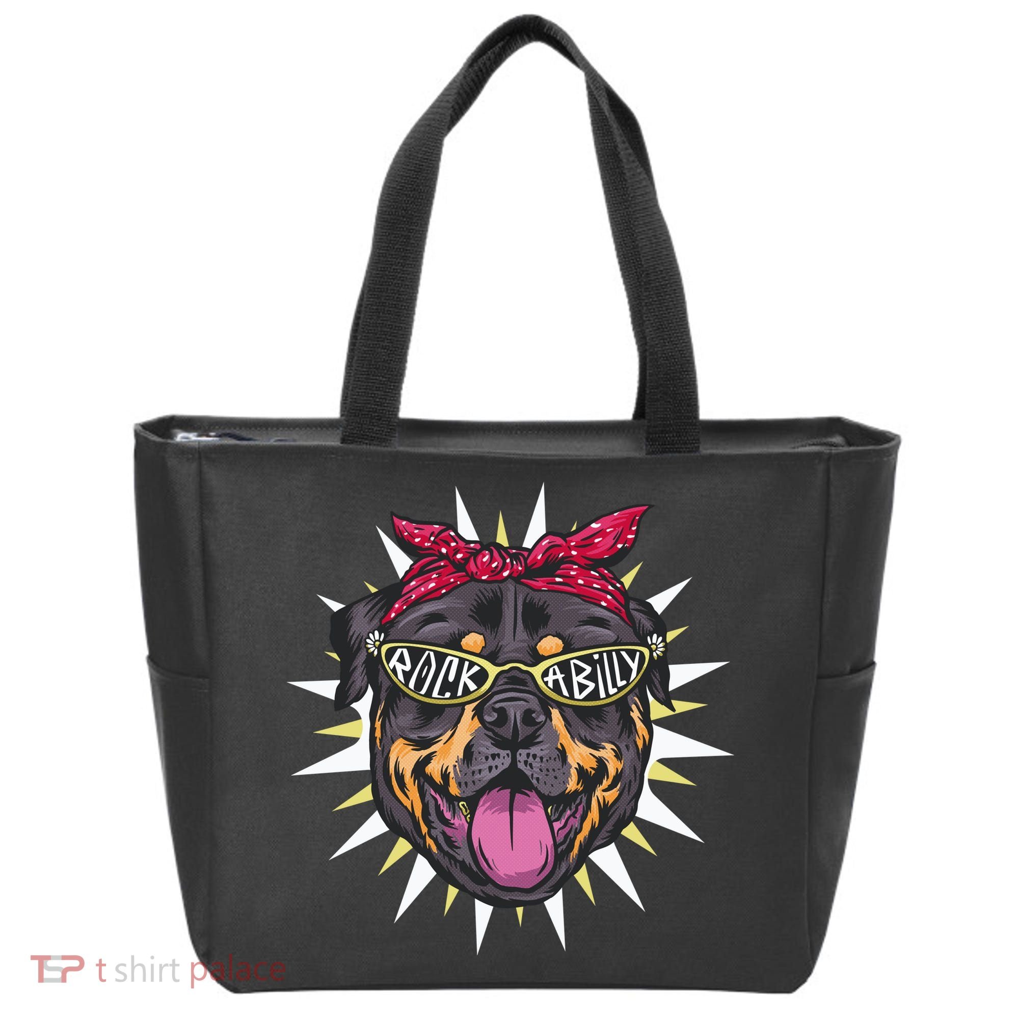 Rockabilly Rottweiler Dog Tote Bag
