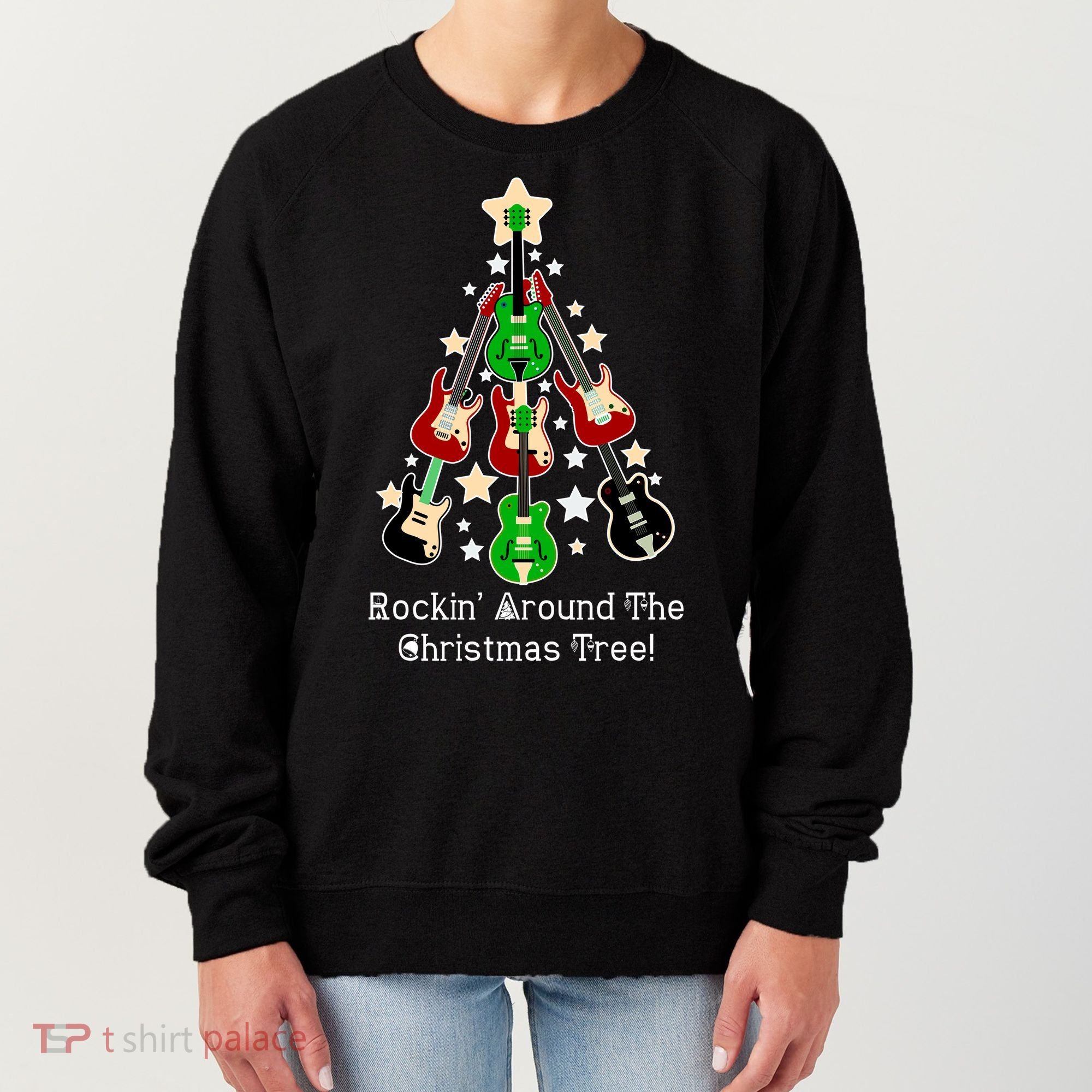 Rockin' Around the Christmas Tree Funny Guitar Women's Sweatshirt