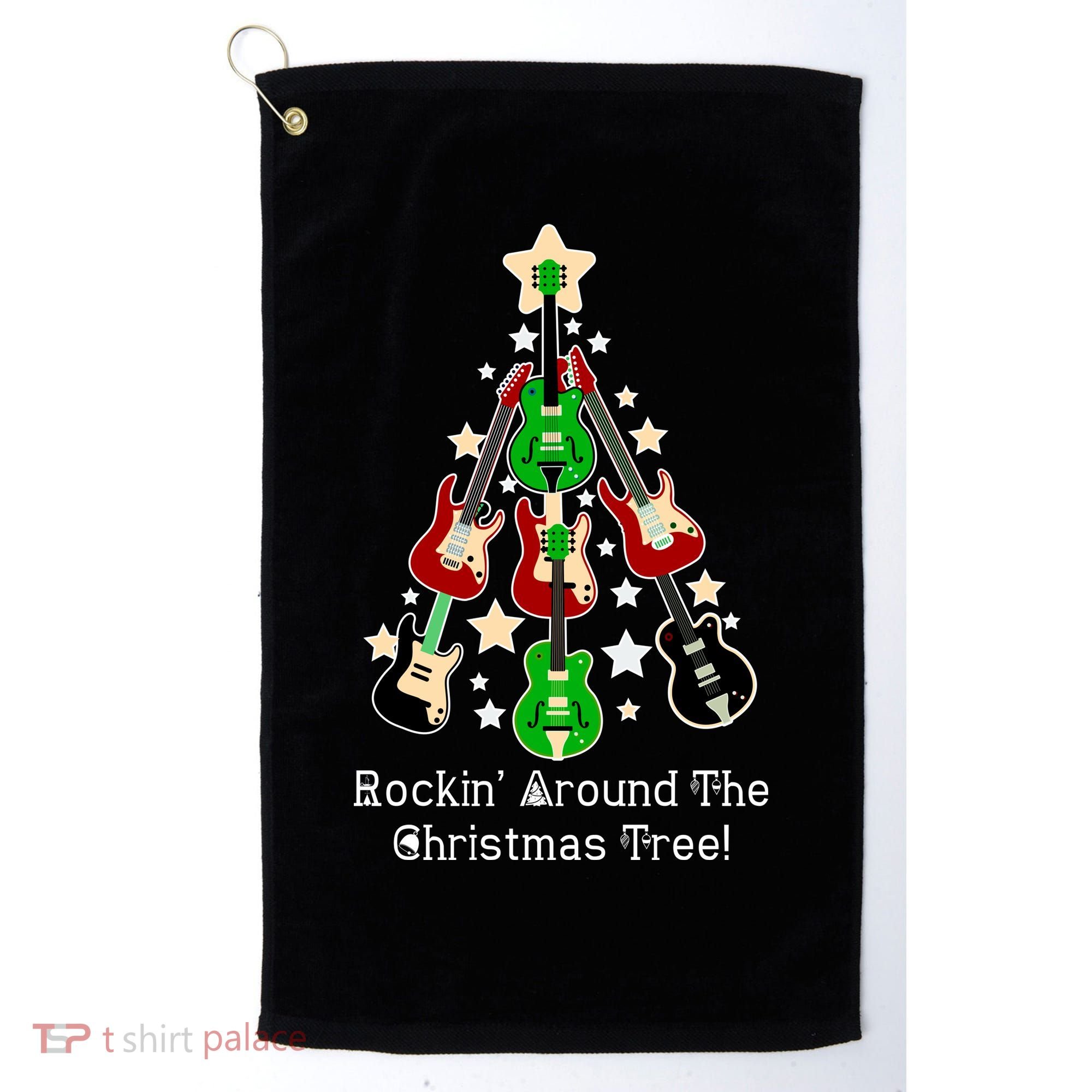 Rockin' Around the Christmas Tree Funny Guitar Golf Towel