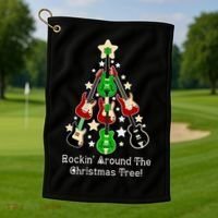 Rockin' Around the Christmas Tree Funny Guitar Golf Towel thumb 1