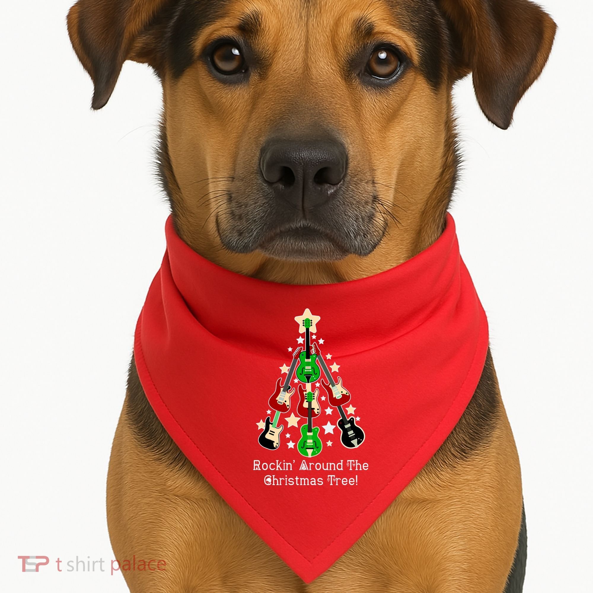 Rockin' Around the Christmas Tree Funny Guitar USA-Made Doggie Bandana