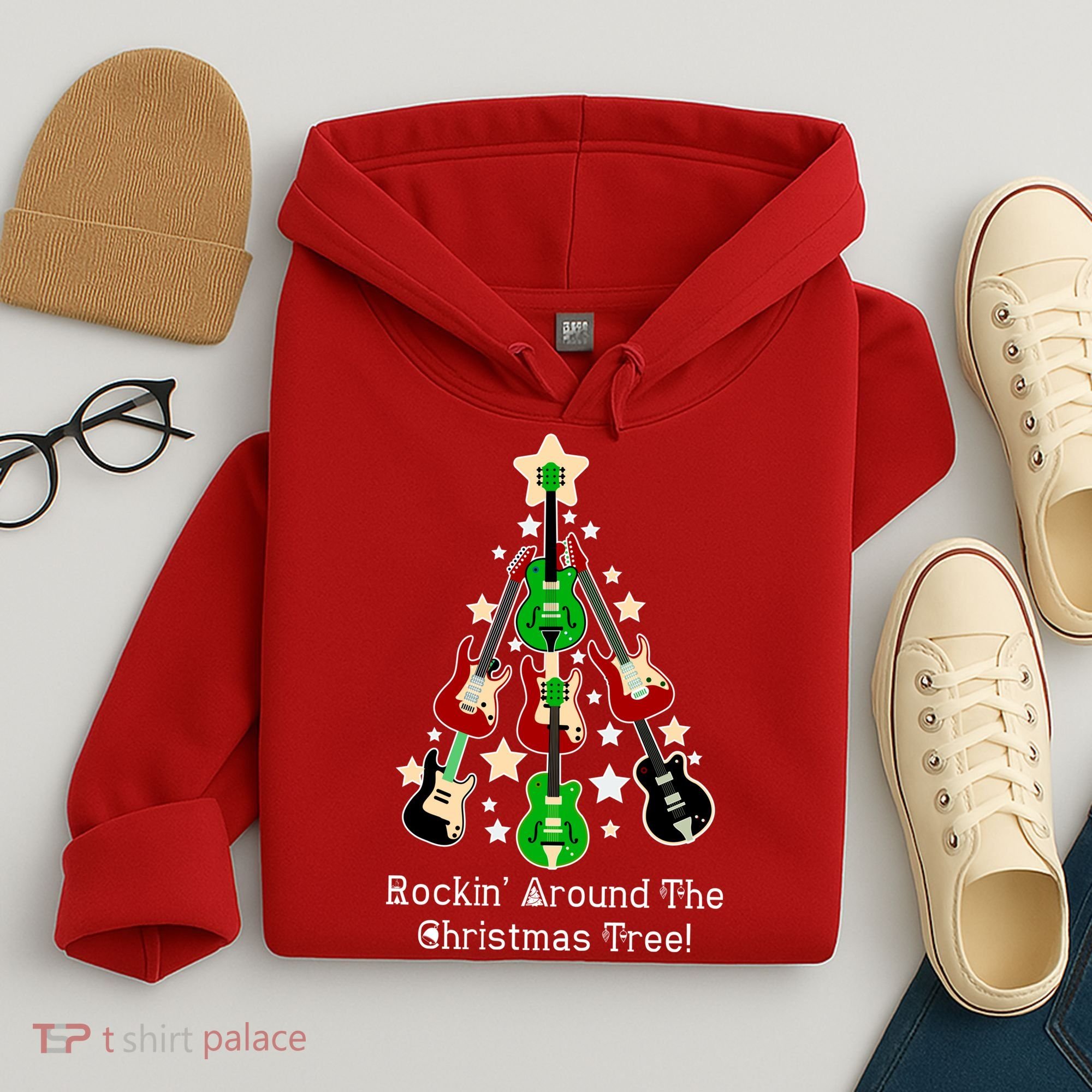 Rockin' Around the Christmas Tree Funny Guitar Hoodie