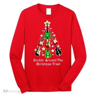Rockin' Around the Christmas Tree Funny Guitar Long Sleeve Shirt