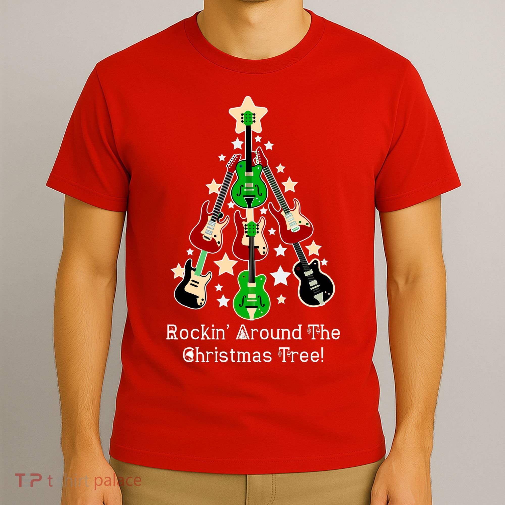 Rockin' Around the Christmas Tree Funny Guitar T-Shirt