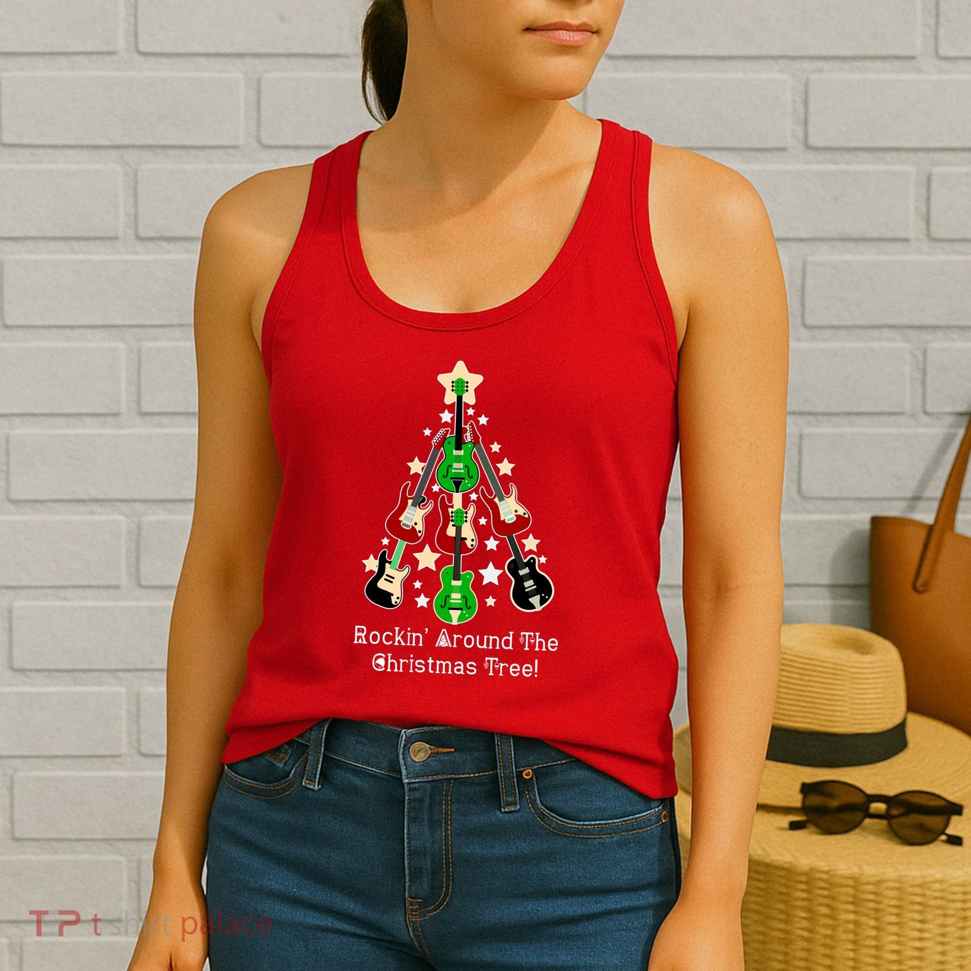 Rockin' Around the Christmas Tree Funny Guitar Women's Tank Top