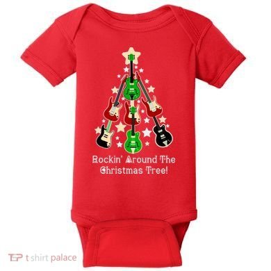 Rockin' Around the Christmas Tree Funny Guitar Baby Bodysuit