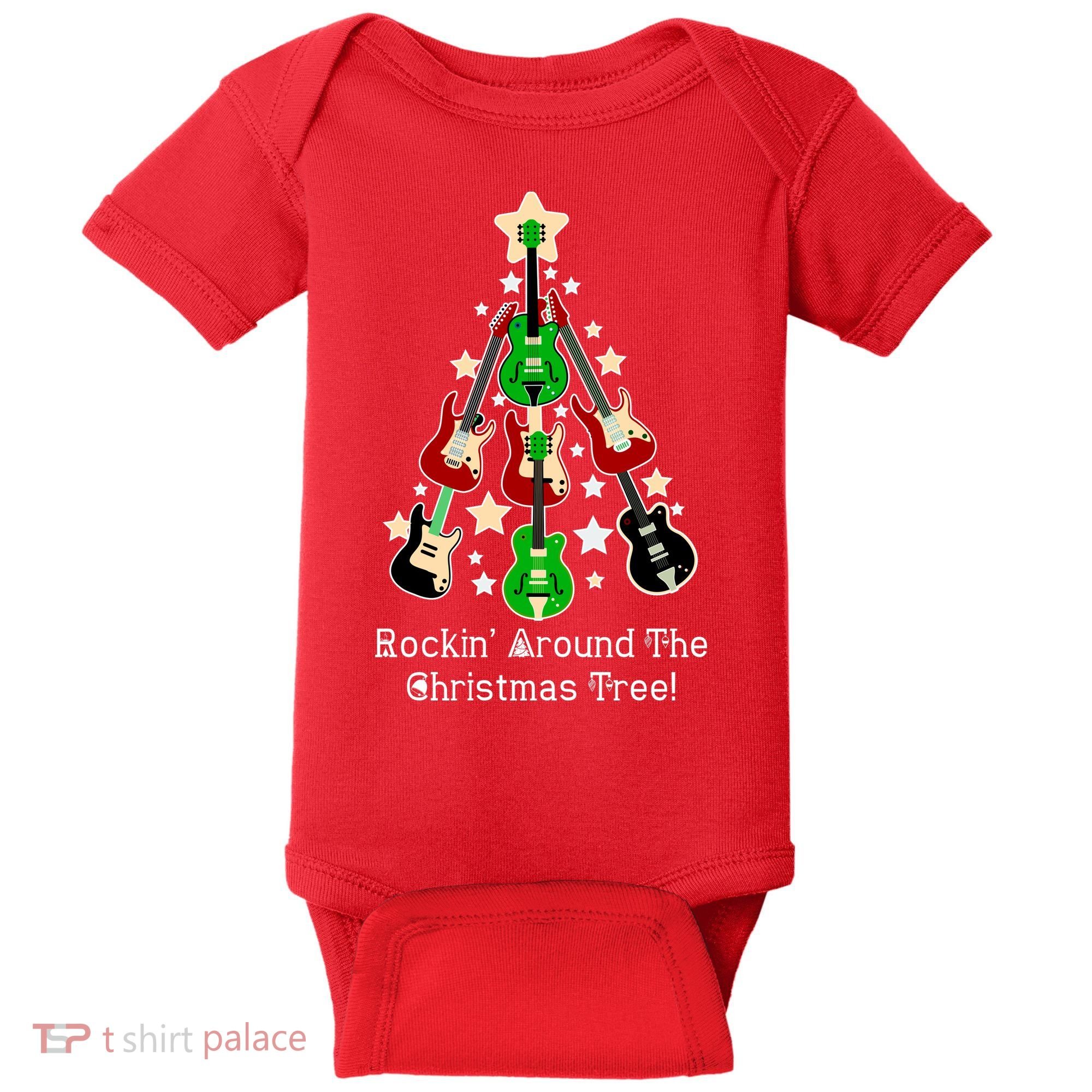 Rockin' Around the Christmas Tree Funny Guitar Baby Bodysuit