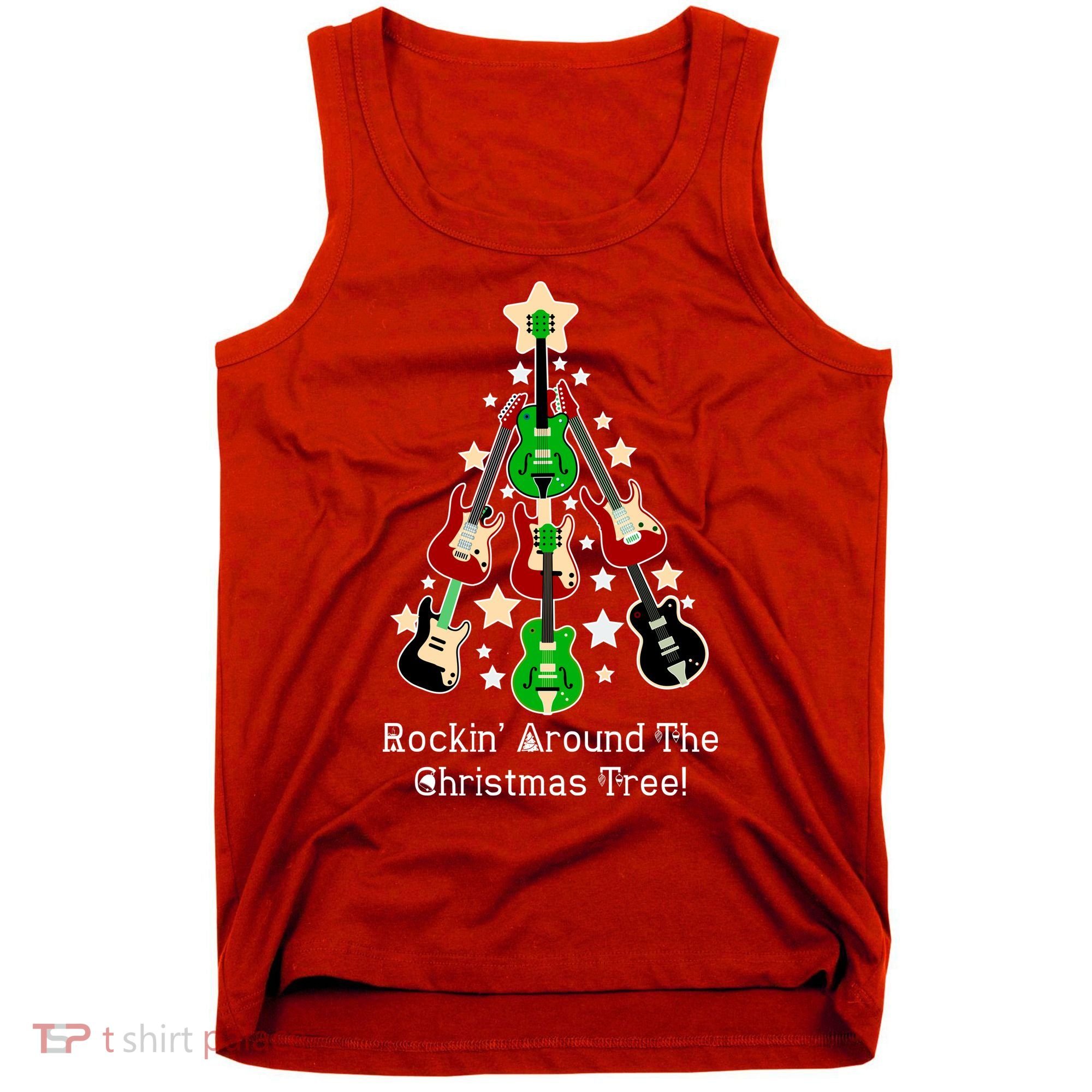 Rockin' Around the Christmas Tree Funny Guitar Tank Top
