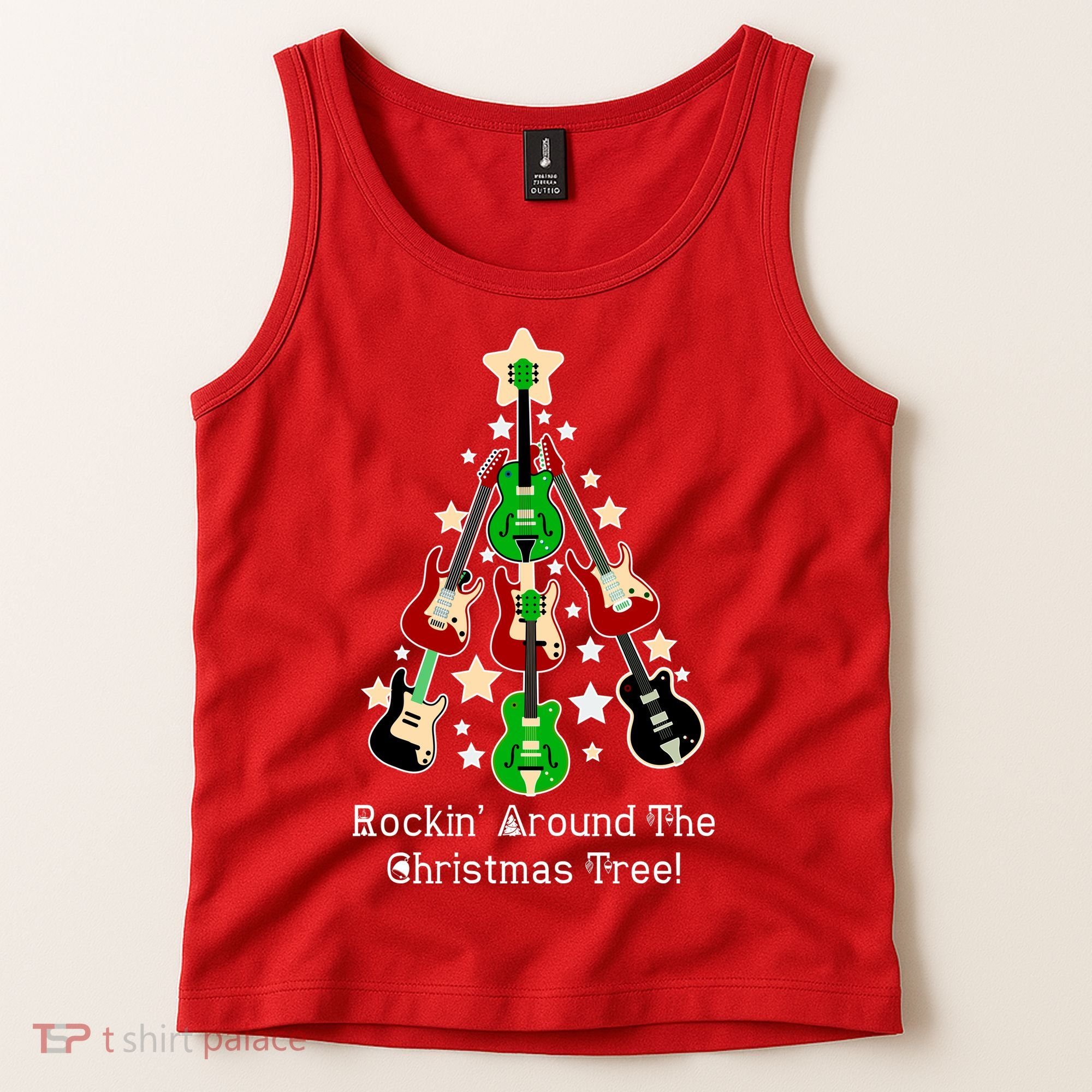Rockin' Around the Christmas Tree Funny Guitar Tank Top