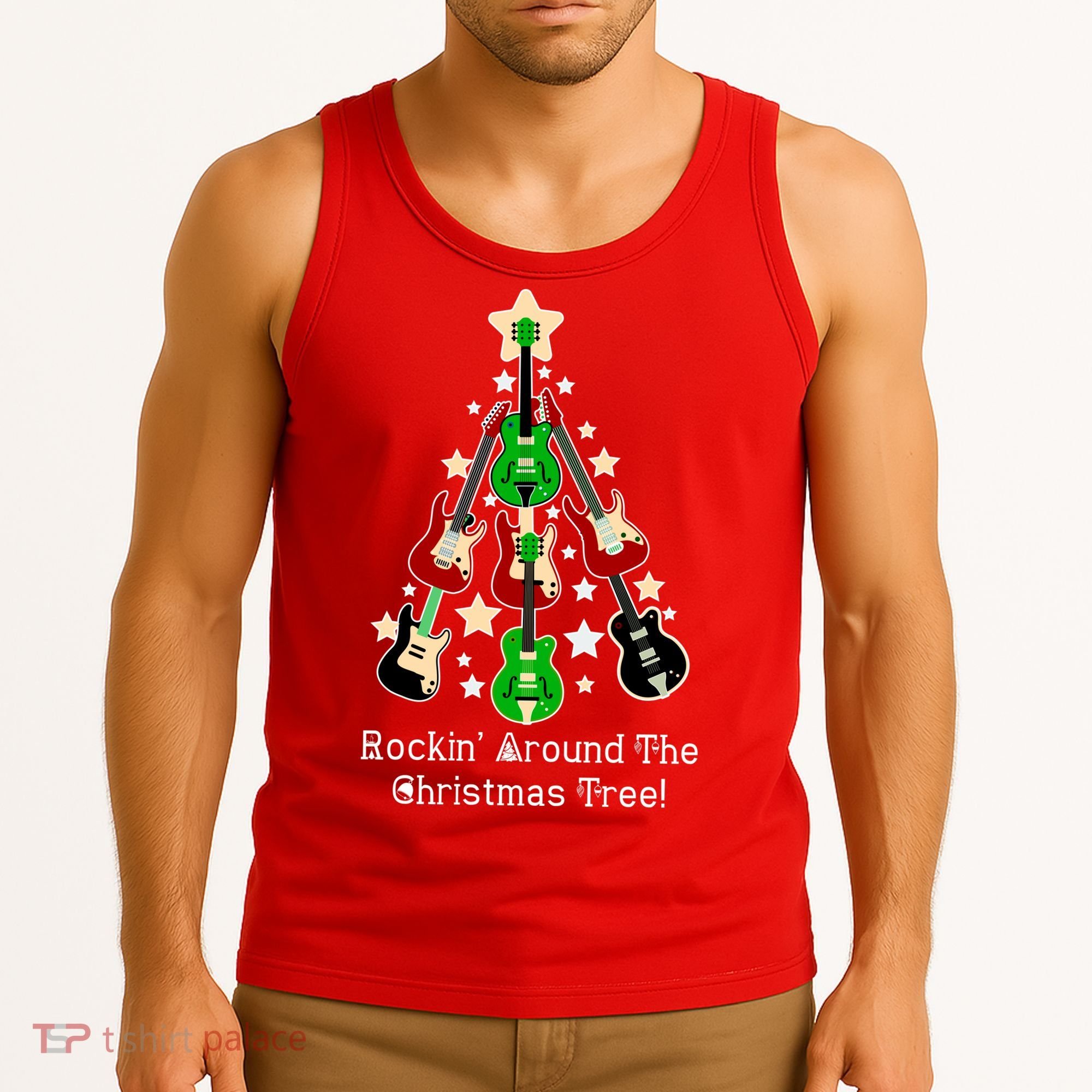 Rockin' Around the Christmas Tree Funny Guitar Tank Top