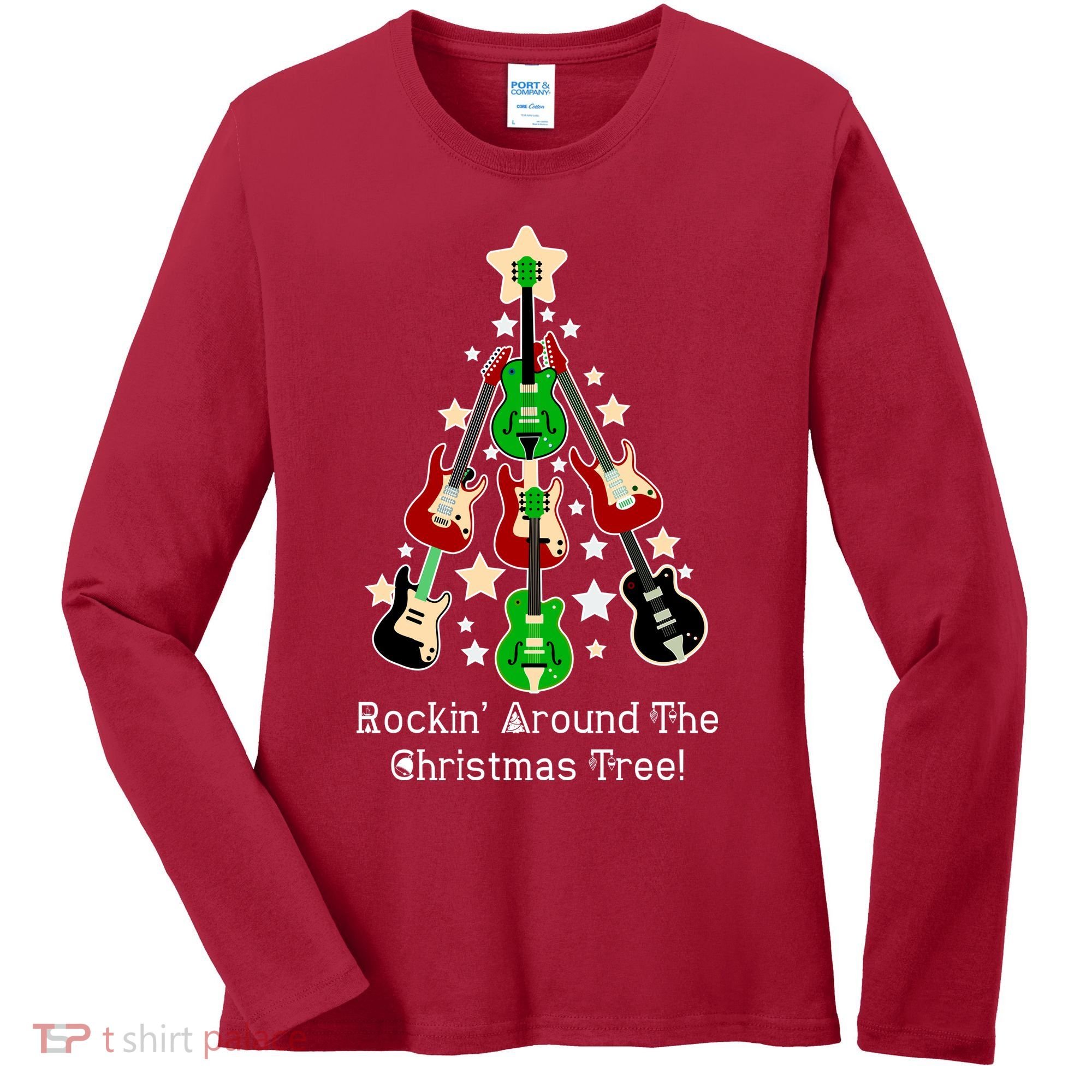 Rockin' Around the Christmas Tree Funny Guitar Women's Long Sleeve Shirt