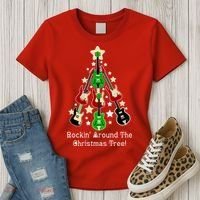 Rockin' Around the Christmas Tree Funny Guitar Women's T-Shirt thumb 3