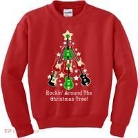 Rockin' Around the Christmas Tree Funny Guitar Kids Sweatshirt thumb 0