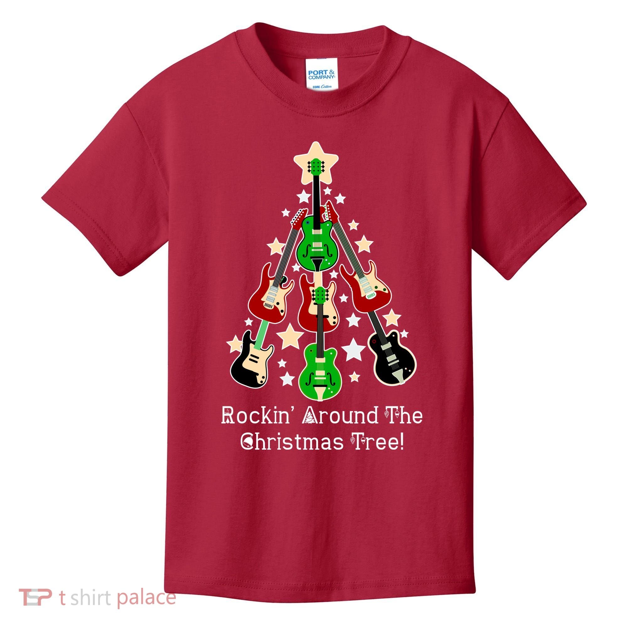 Rockin' Around the Christmas Tree Funny Guitar Kids T-Shirt