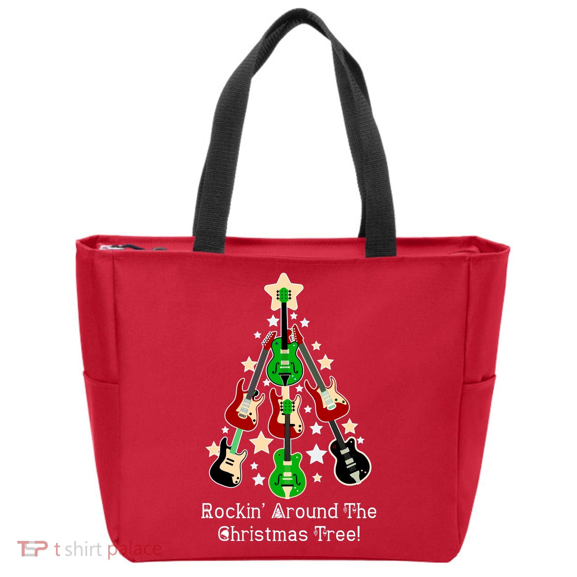 Rockin' Around the Christmas Tree Funny Guitar Tote Bag
