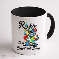 Rockin To A Different Tune Autism Dinosaur Coffee Mug thumb 1