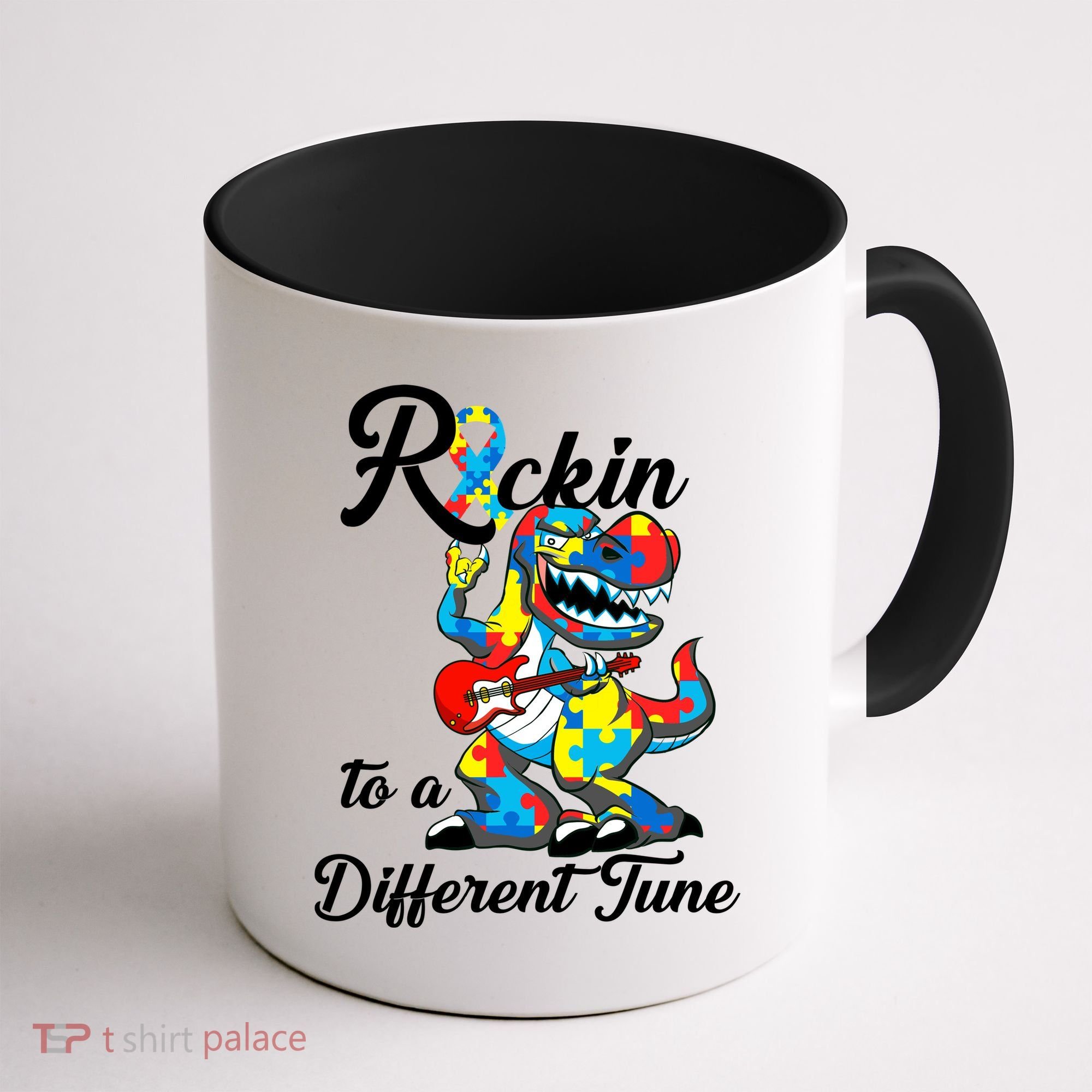 Rockin To A Different Tune Autism Dinosaur Coffee Mug
