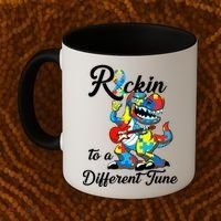 Rockin To A Different Tune Autism Dinosaur Coffee Mug thumb 2