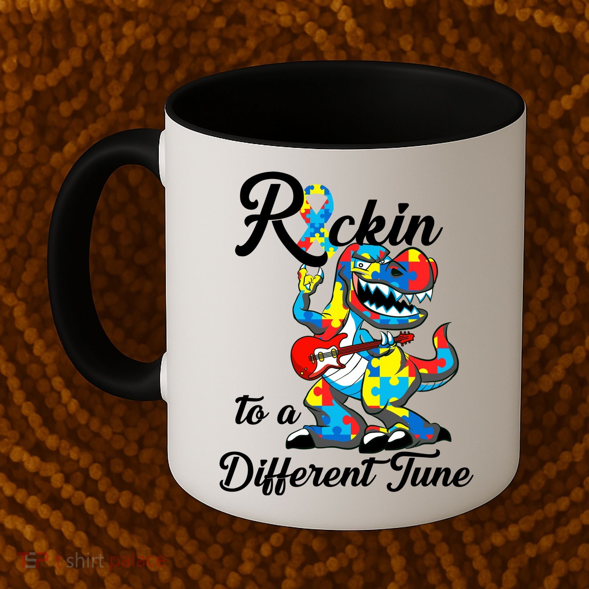 Rockin To A Different Tune Autism Dinosaur Coffee Mug