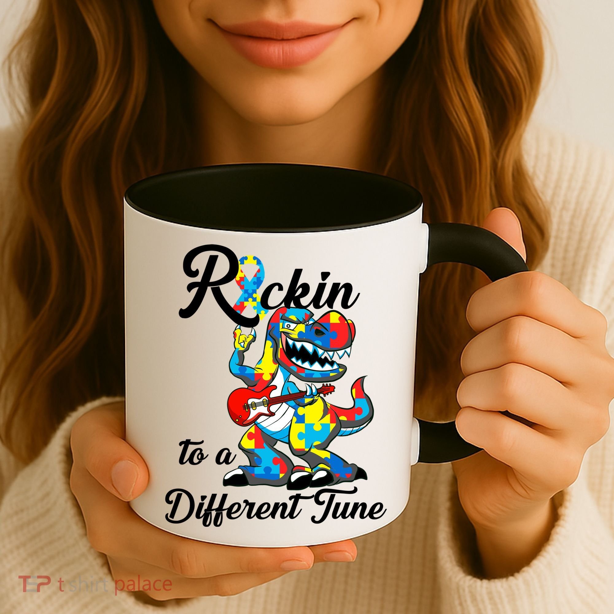 Rockin To A Different Tune Autism Dinosaur Coffee Mug