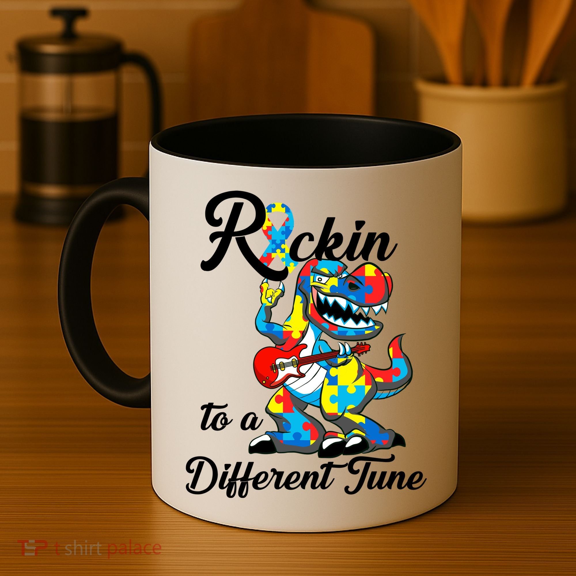 Rockin To A Different Tune Autism Dinosaur Coffee Mug