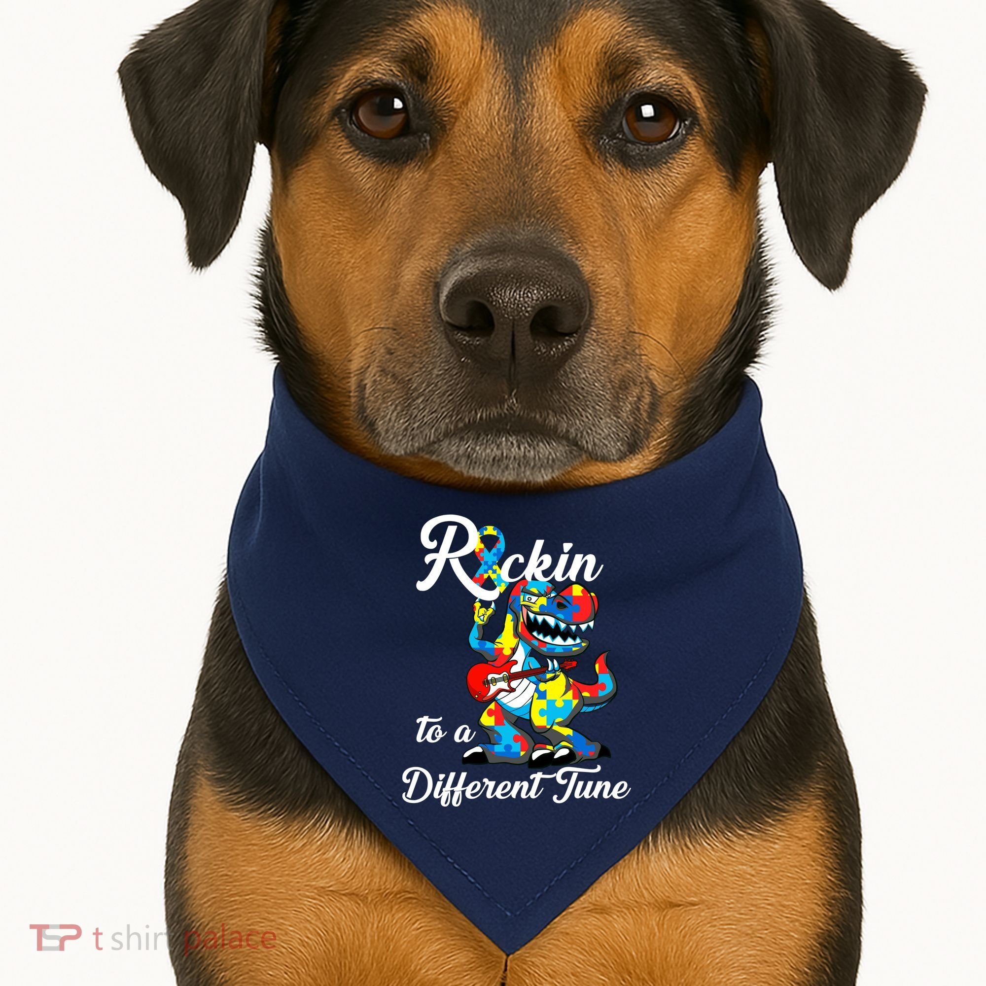 Rockin To A Different Tune Autism Dinosaur USA-Made Doggie Bandana