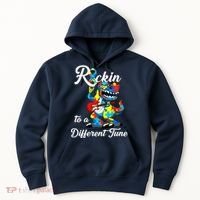 Rockin To A Different Tune Autism Dinosaur Hoodie thumb 0