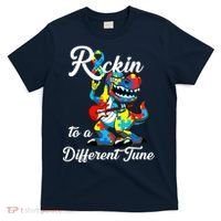 Rockin To A Different Tune Autism Dinosaur T-Shirt thumb 0